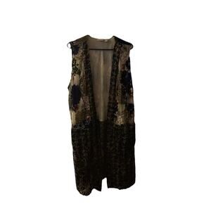 LOGO Lavish by Lori Goldstein Velvet Burnout Vest Blue Mocha Size XL Trendy Boho